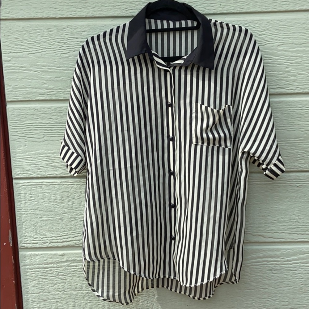 Sheer B/W Button Up Shirt
